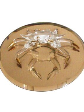 Glass Baron Crab Glass Crystal Figurine With Gold Accents On Round Mirror Base